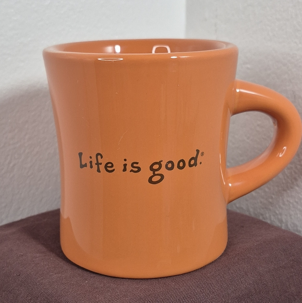 Life Is Good Heavy Orange Coffee Mug There Are Always Flowers Dog w/Flower 10 oz